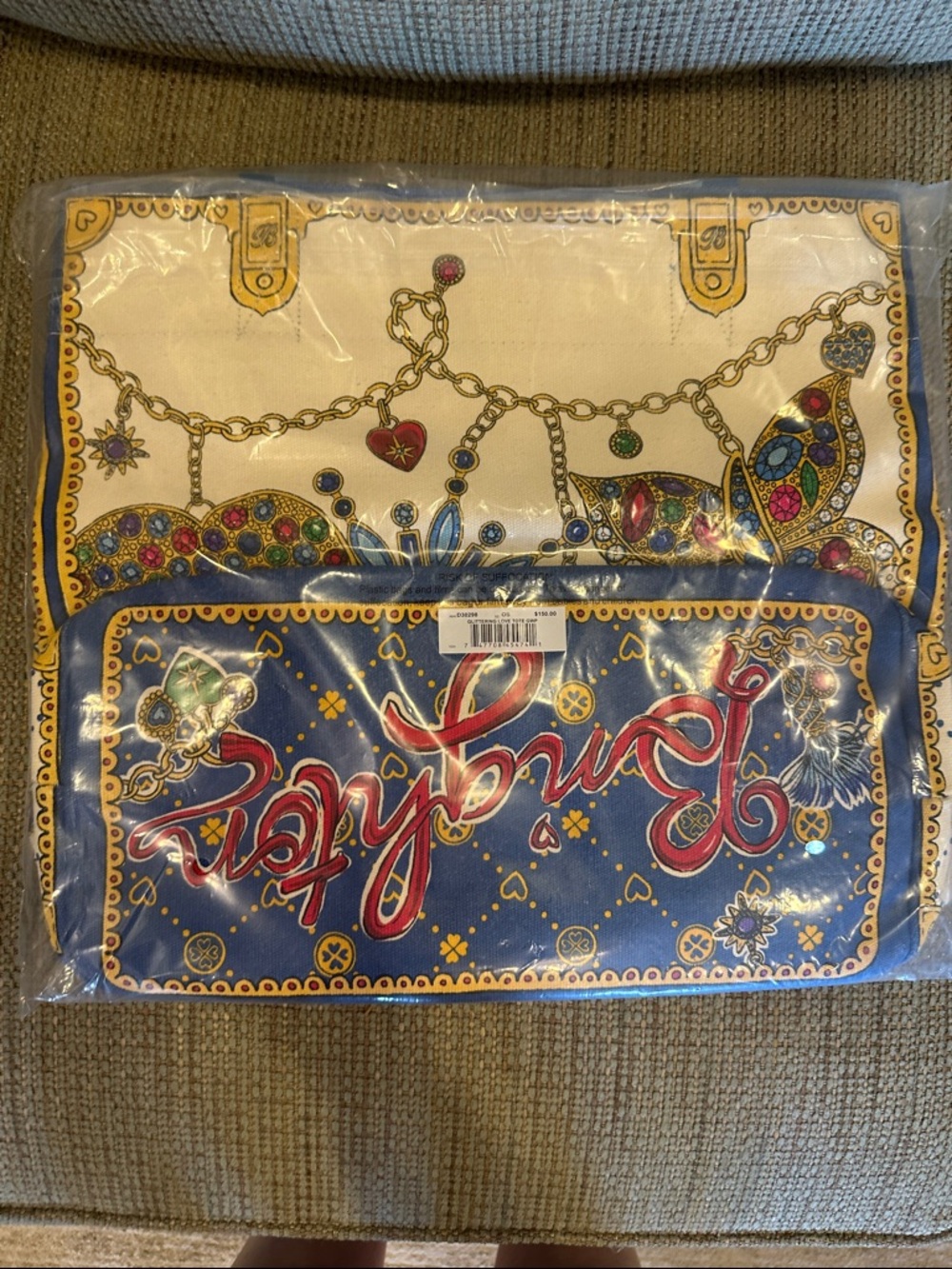 Brighton Blue and Cream Printed Tote with Jewel Chain Motif